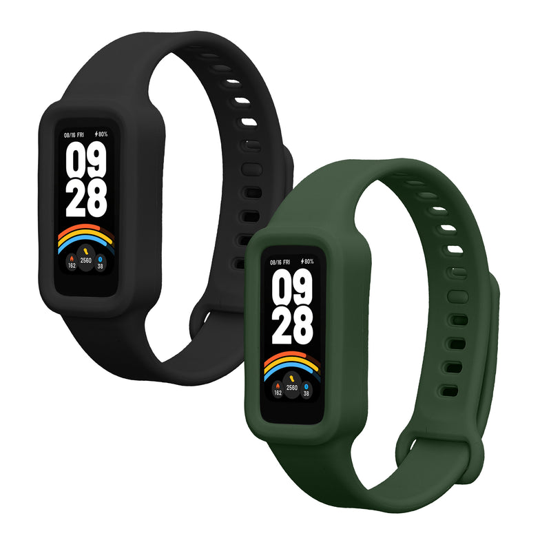 kwmobile Silikon Uhrenarmband für Xiaomi Redmi Band 3 / Smart Band 9 Active Armband - Ersatzarmband für Fitnesstracker - Wechselarmband Smartwatch - Schwarz Dunkelgrün Schwarz  [dsg01]