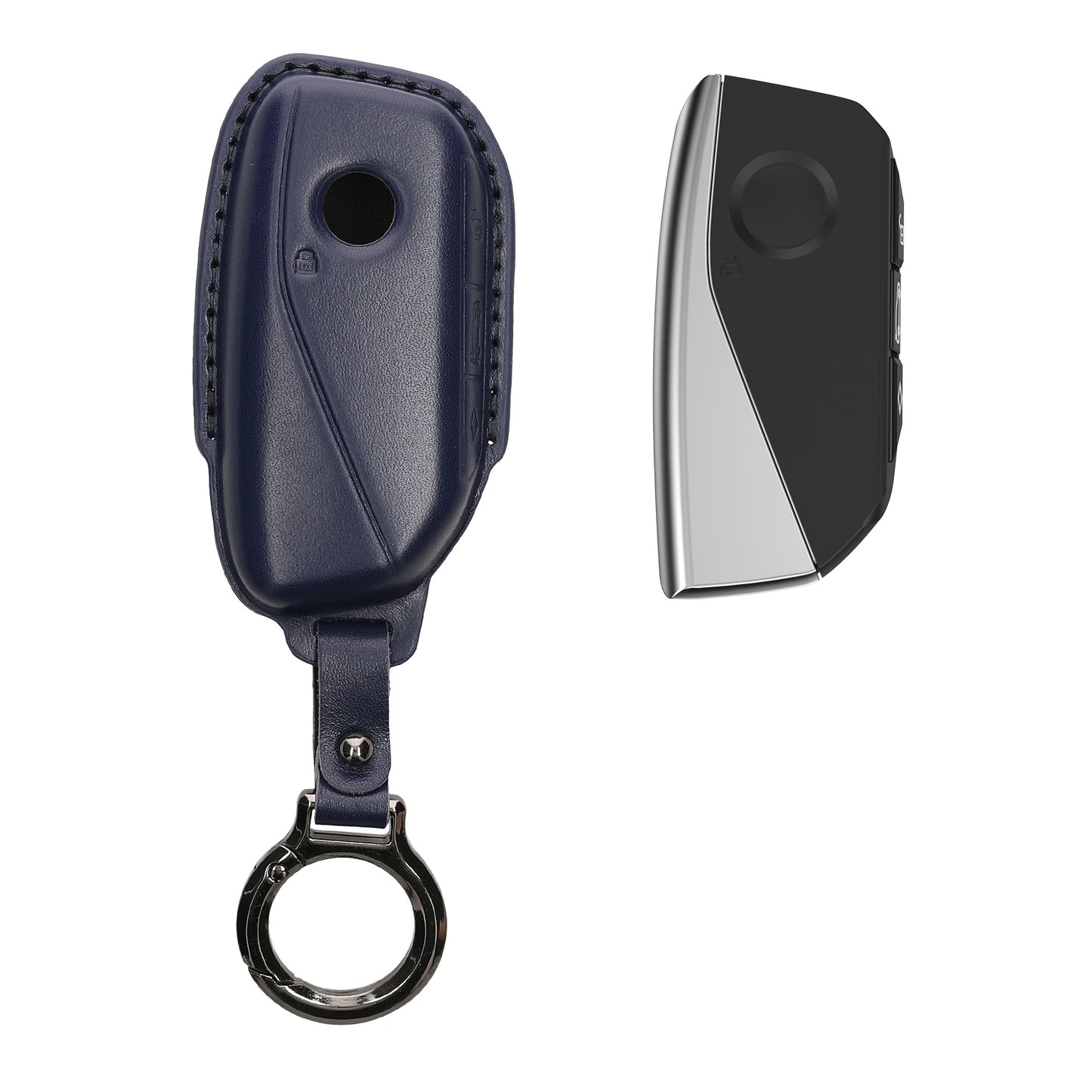 kwmobile Premium Leder Autoschlüssel Schutzhülle kompatibel mit BMW 4-Tasten X7 X1 U11 iX ix1 7er G07 I7 Autoschlüssel Hülle - Schlüssel Tasche - Dunkelblau Dunkelblau  