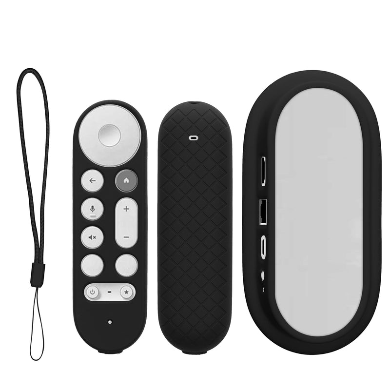 kwmobile 2x Hülle für Fernbedienung und Streaming Gerät kompatibel mit Google TV Streamer 4K - Silikon Case Set für TV Zubehör in Schwarz Schwarz  