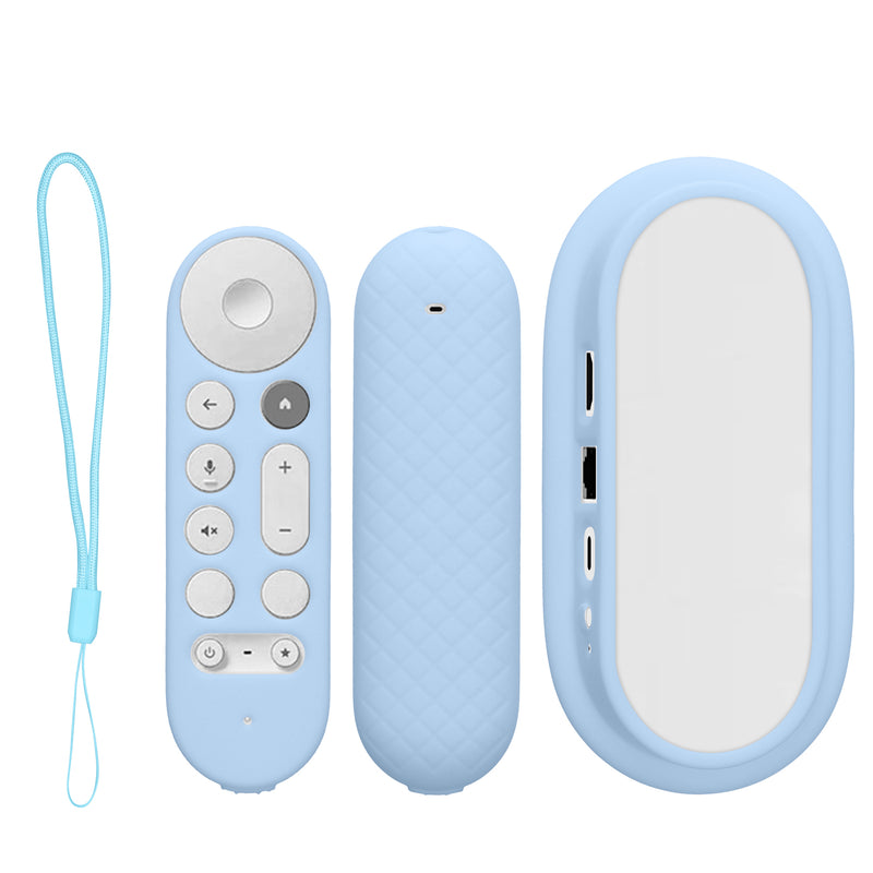 kwmobile 2x Hülle für Fernbedienung und Streaming Gerät kompatibel mit Google TV Streamer 4K - Silikon Case Set für TV Zubehör in Hellblau Hellblau  