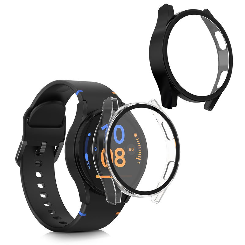 kwmobile 2x Cover kompatibel mit Samsung Galaxy Watch FE 40mm Hülle - Fullbody Fitnesstracker Case Set aus Glas - Transparent Schwarz Transparent  [dsg01]