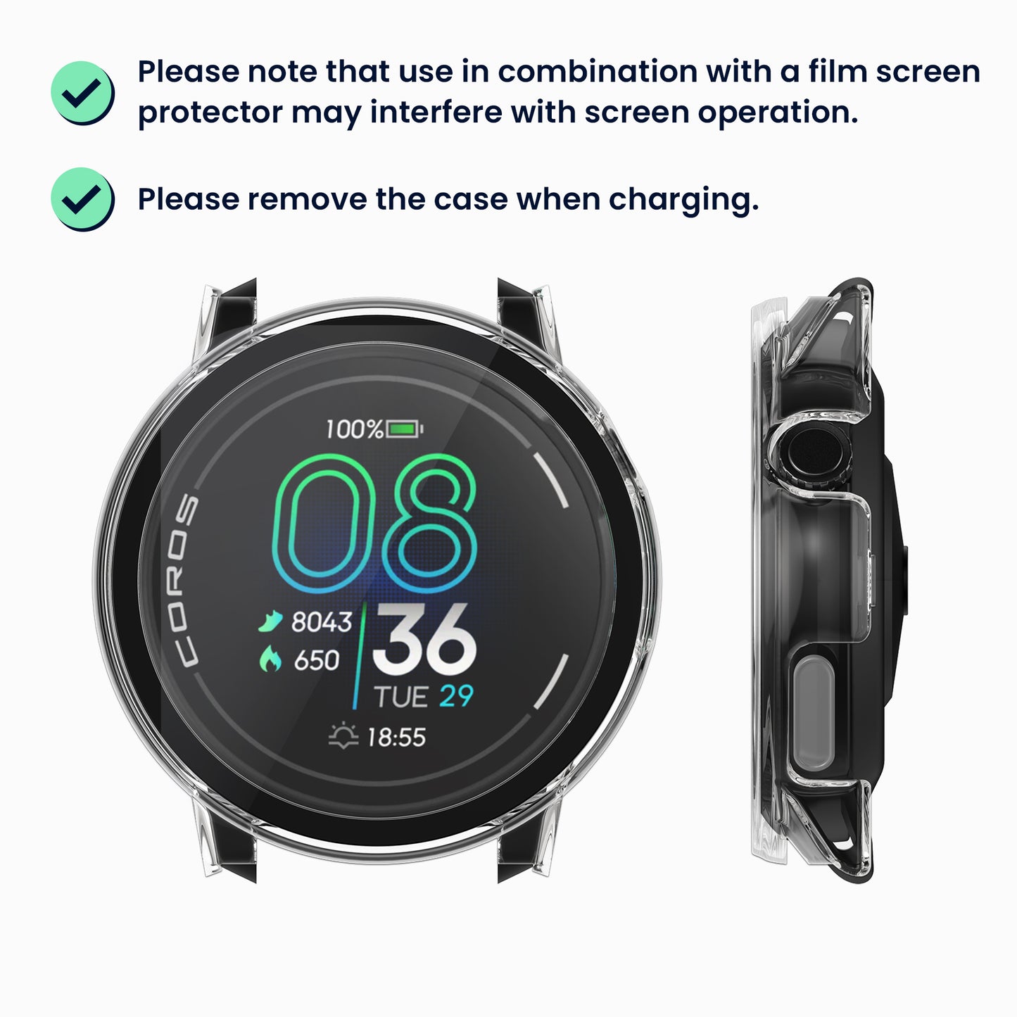 kwmobile Glas Hülle für COROS PACE Pro Schutzhülle Fullbody Fitnesstracker Case Set