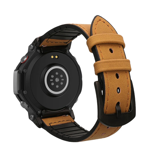 kwmobile Kunstleder Ersatzarmband kompatibel mit Amazfit T-Rex 3 Armband - Sportarmband aus Kunstleder und Silikon mit Uhrenverschluss Hellbraun  