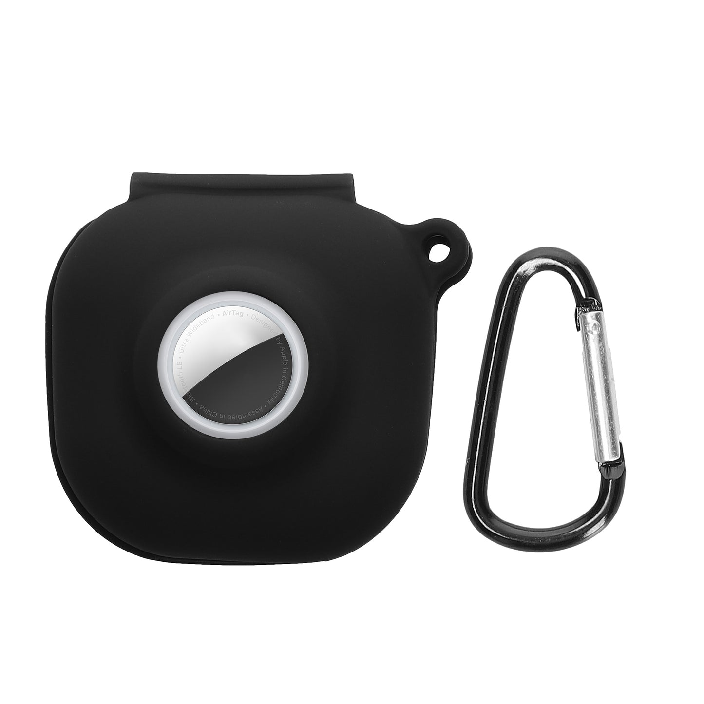 kwmobile 2-in1 Hülle kompatibel mit Beats Fit Pro - Kopfhörer Case kompatibel mit Airtag - Weiches Silikon Cover - Schutzhülle mit Karabiner - Schwarz Schwarz  