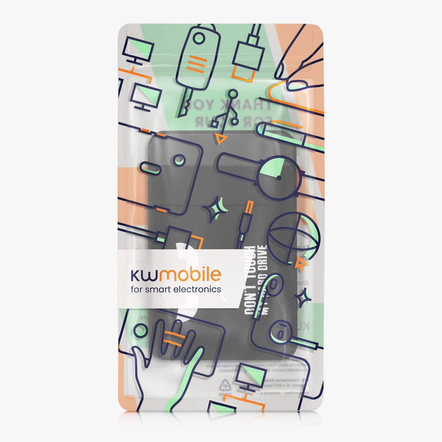 kwmobile Tasche kompatibel mit SanDisk Portable SSD, Samsung T7, Crucial X8, HDD - Halterung für externe SSD Festplatte - 13x8cm - Elastisches Case Hülle selbstklebend - Don't touch my Hard Drive