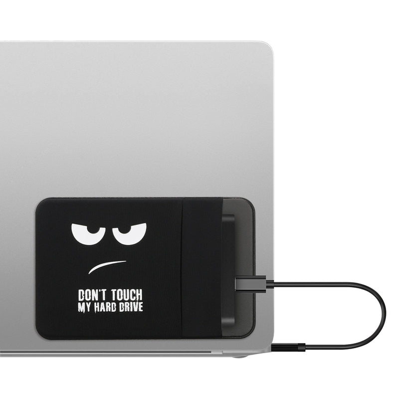 kwmobile Tasche kompatibel mit SanDisk Portable SSD, Samsung T7, Crucial X8, HDD - Halterung für externe SSD Festplatte - 13x8cm - Elastisches Case Hülle selbstklebend - Don't touch my Hard Drive Weiß  [dsg01]
