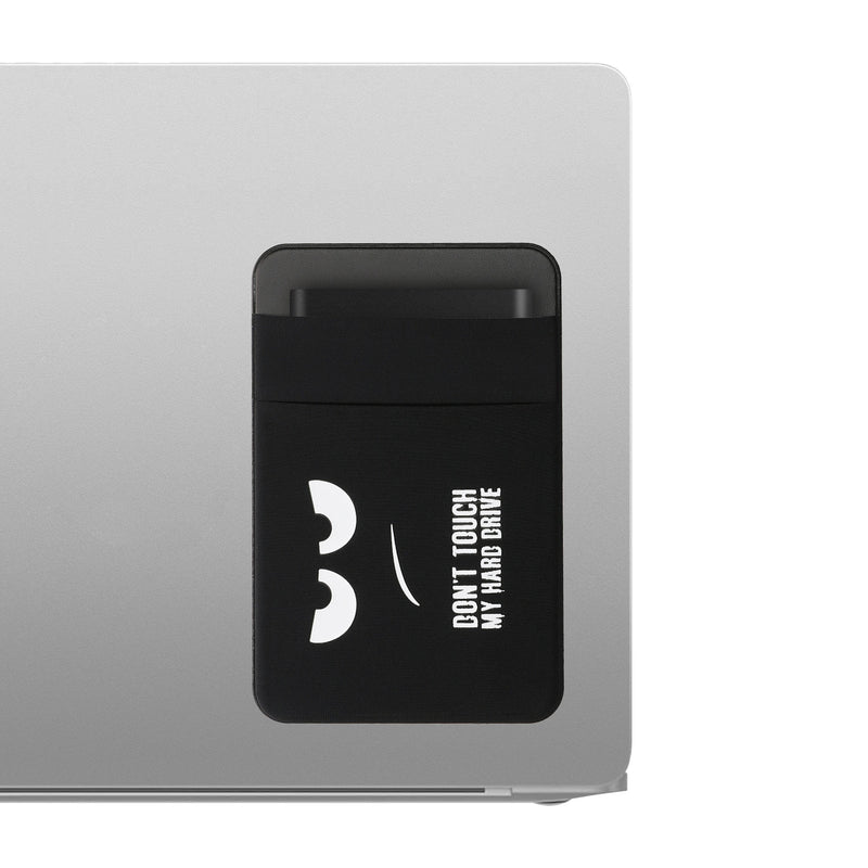 kwmobile Tasche kompatibel mit SanDisk Portable SSD, Samsung T7, Crucial X8, HDD - Halterung für externe SSD Festplatte - 13x8cm - Elastisches Case Hülle selbstklebend - Don't touch my Hard Drive