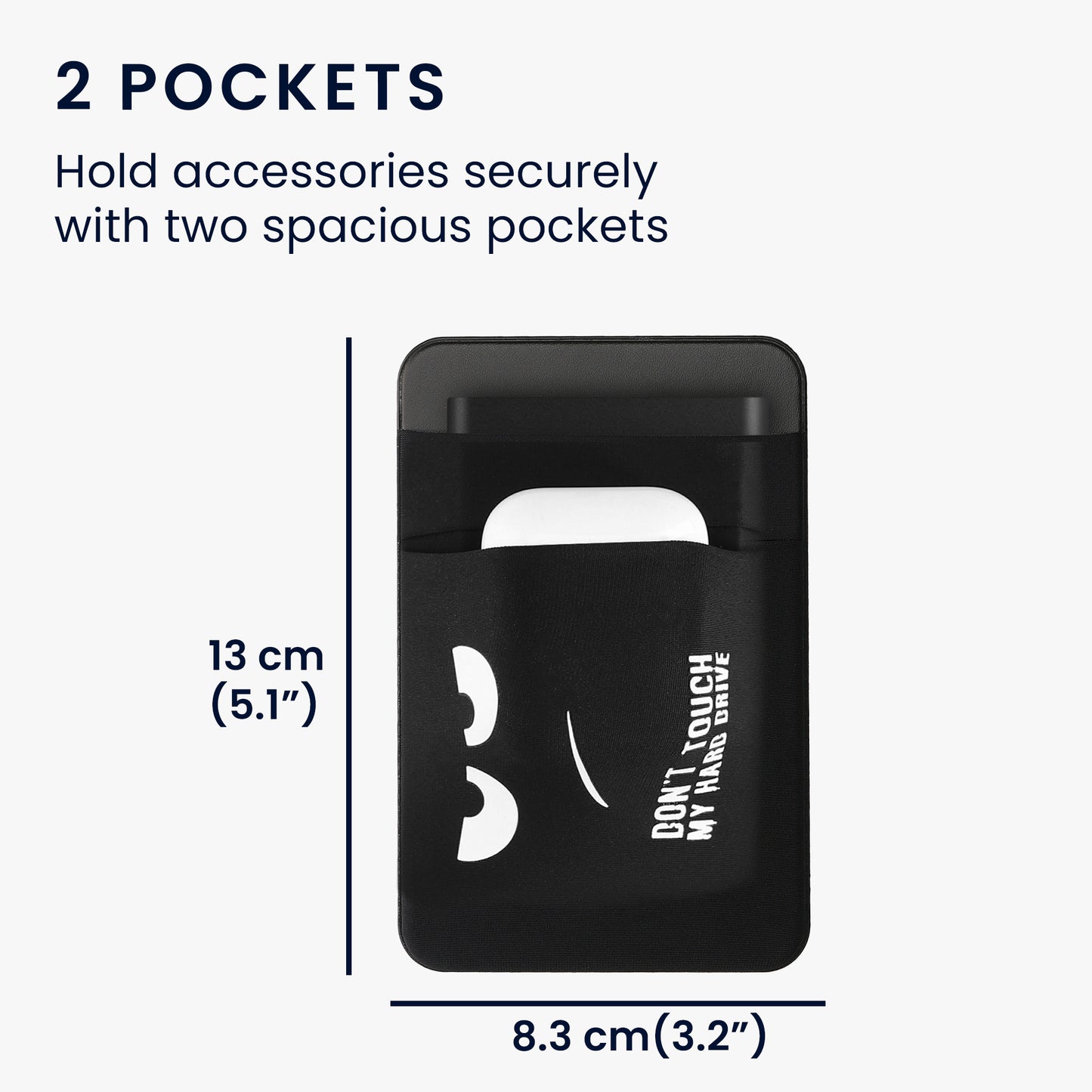 kwmobile Tasche kompatibel mit SanDisk Portable SSD, Samsung T7, Crucial X8, HDD - Halterung für externe SSD Festplatte - 13x8cm - Elastisches Case Hülle selbstklebend - Don't touch my Hard Drive