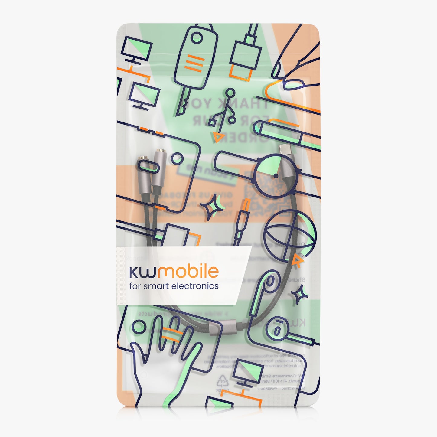kwmobile USB C Kopfhörer Splitter für USB C Headphone / Headset USB C Adapter - USB-C auf Klinke Audio Kabel Splitter aus Nylon