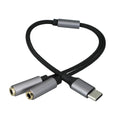kwmobile USB C Kopfhörer Splitter für USB C Headphone / Headset USB C Adapter - USB-C auf Klinke Audio Kabel Splitter aus Nylon - Schwarz Schwarz  
