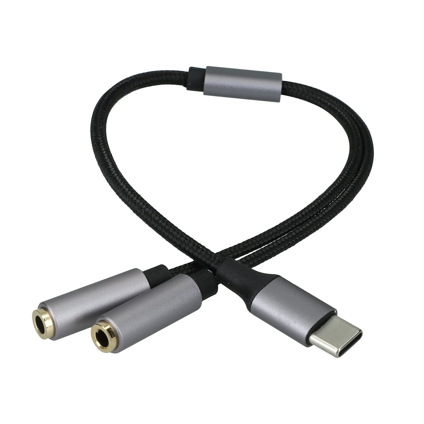 kwmobile USB C Kopfhörer Splitter für USB C Headphone / Headset USB C Adapter - USB-C auf Klinke Audio Kabel Splitter aus Nylon - Schwarz Schwarz  