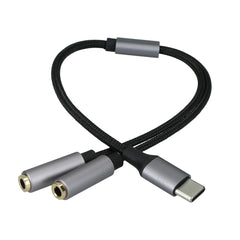 kwmobile USB C Kopfhörer Splitter für USB C Headphone / Headset USB C Adapter - USB-C auf Klinke Audio Kabel Splitter aus Nylon - Schwarz Schwarz  
