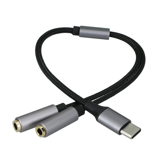 kwmobile USB C Kopfhörer Splitter für USB C Headphone / Headset USB C Adapter - USB-C auf Klinke Audio Kabel Splitter aus Nylon - Schwarz Schwarz  