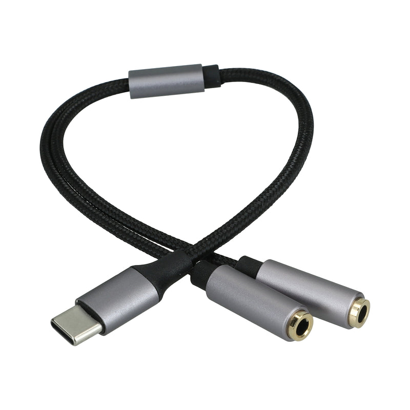 kwmobile USB C Kopfhörer Splitter für USB C Headphone / Headset USB C Adapter - USB-C auf Klinke Audio Kabel Splitter aus Nylon