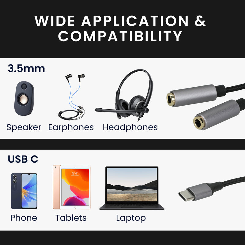 kwmobile USB C Kopfhörer Splitter für USB C Headphone / Headset USB C Adapter - USB-C auf Klinke Audio Kabel Splitter aus Nylon