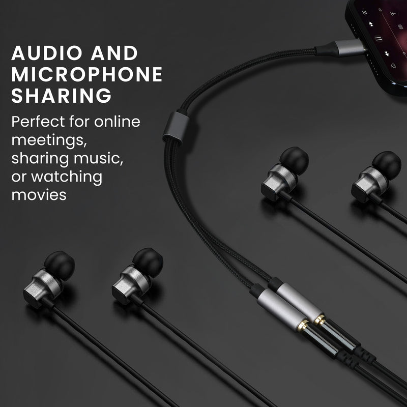 kwmobile USB C Kopfhörer Splitter für USB C Headphone / Headset USB C Adapter - USB-C auf Klinke Audio Kabel Splitter aus Nylon