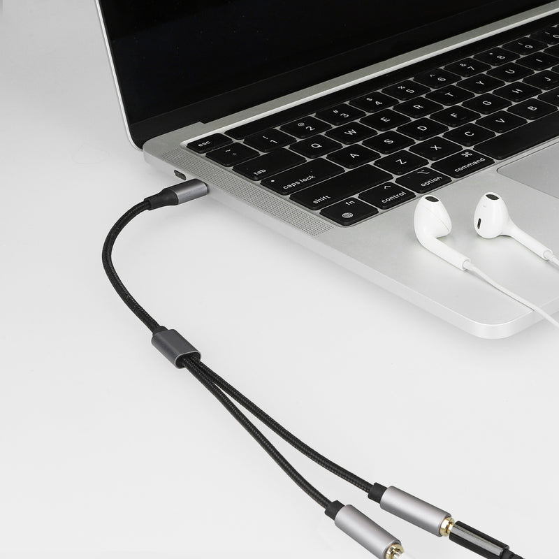 kwmobile USB C Kopfhörer Splitter für USB C Headphone / Headset USB C Adapter - USB-C auf Klinke Audio Kabel Splitter aus Nylon