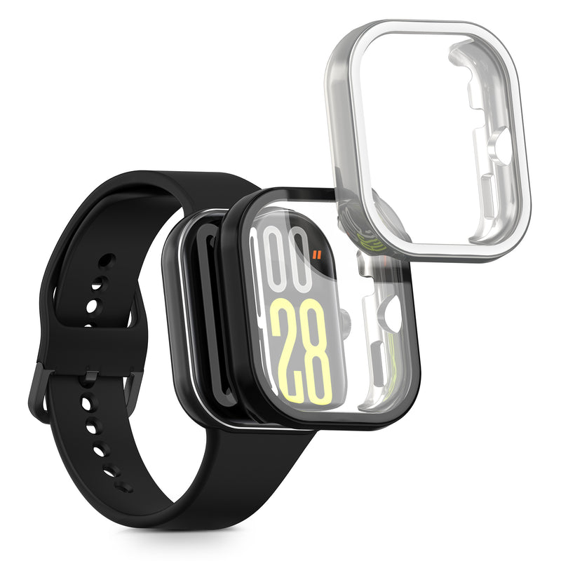 kwmobile 2x Schutzhülle kompatibel mit Xiaomi Redmi Watch 5 / Redmi Watch5 eSIM Hülle - Fullbody Cover Set aus Silikon - Schwarz Silber Schwarz  [dsg02]