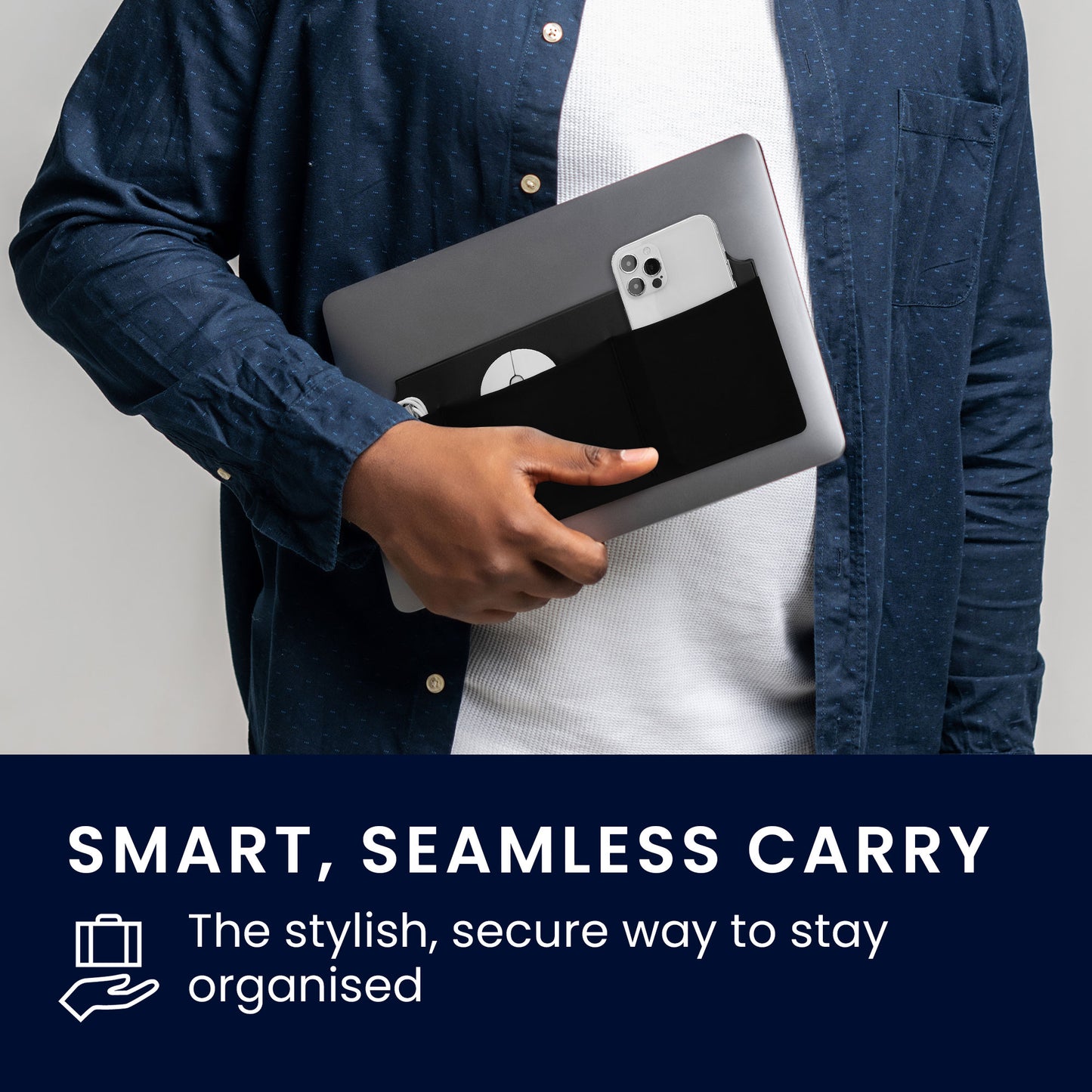 kwmobile Selbstklebender Laptop Organizer - Halterung Aufbewahrung für SSD externe Festplatte HDD Zubehör - Tasche für Wireless Mouse / Portable SSD / Portable HDD
