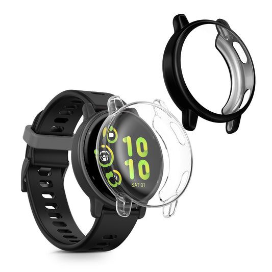kwmobile 2x Schutzhülle kompatibel mit Garmin vivoactive 5 / active 5 Hülle - Fullbody Cover Set aus Silikon - Transparent Schwarz Transparent  [dsg01]