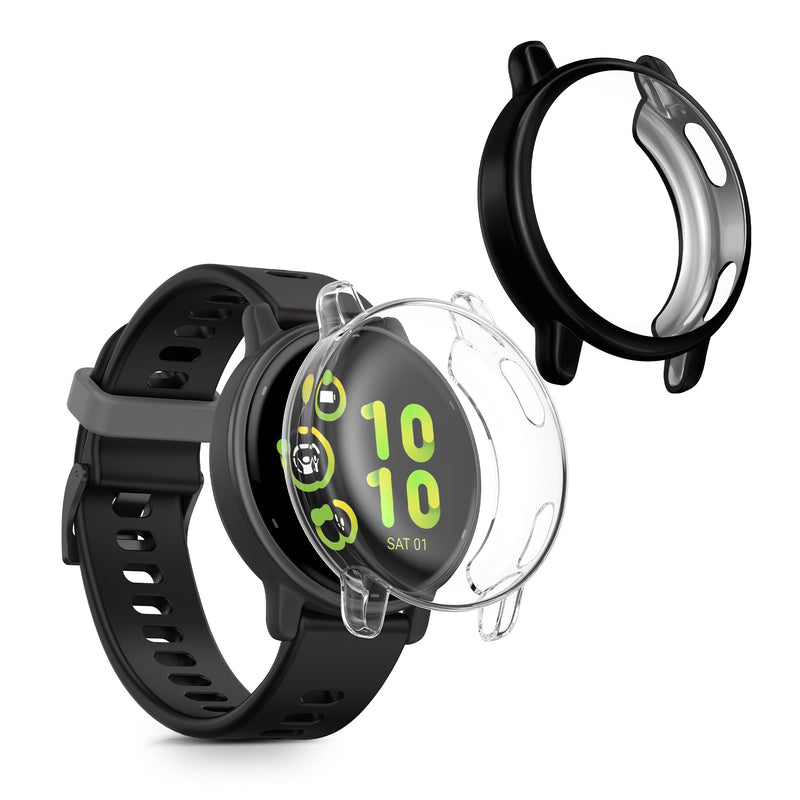 kwmobile 2x Schutzhülle kompatibel mit Garmin vivoactive 5 / active 5 Hülle - Fullbody Cover Set aus Silikon - Transparent Schwarz Transparent  [dsg01]