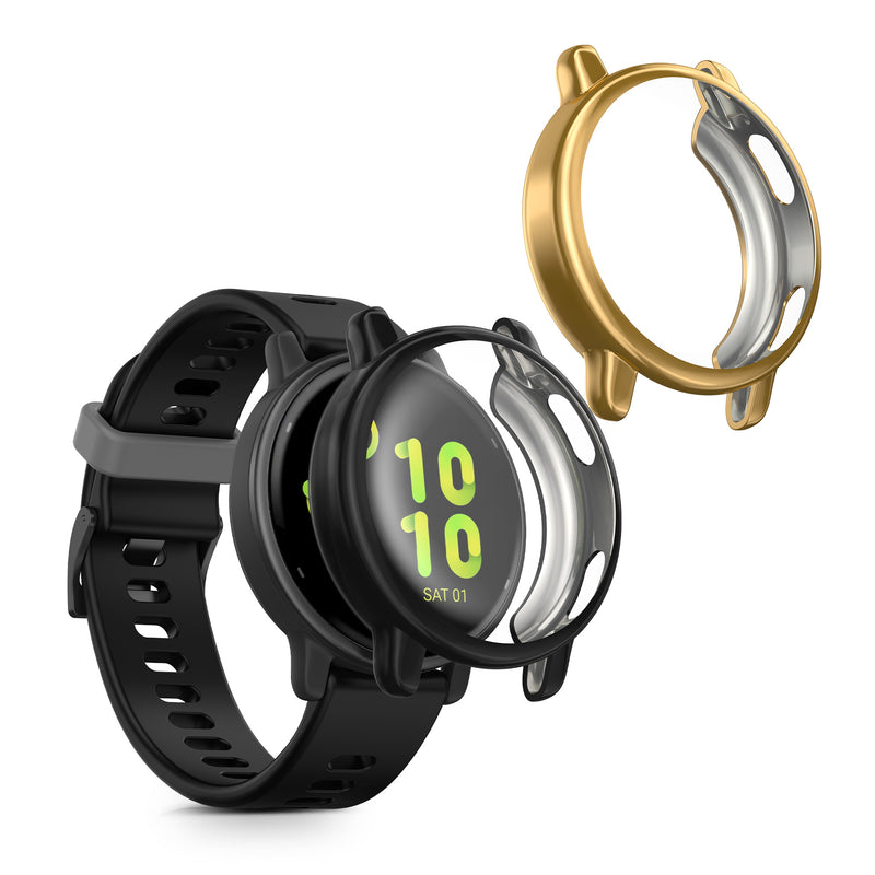kwmobile 2x Schutzhülle kompatibel mit Garmin vivoactive 5 / active 5 Hülle - Fullbody Cover Set aus Silikon - Schwarz Gold Schwarz  [dsg05]