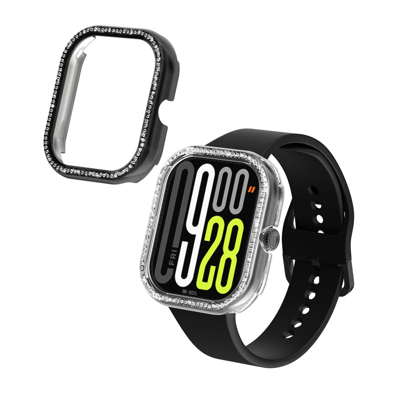 kwmobile 2x Kunststoff Hülle kompatibel mit Xiaomi Redmi Watch 4 / Watch 5 / Watch 5 eSIM Schutzhülle Schutzrahmen - Glitzer Schutz Zubehör in Transparent Schwarz Transparent  [dsg01]
