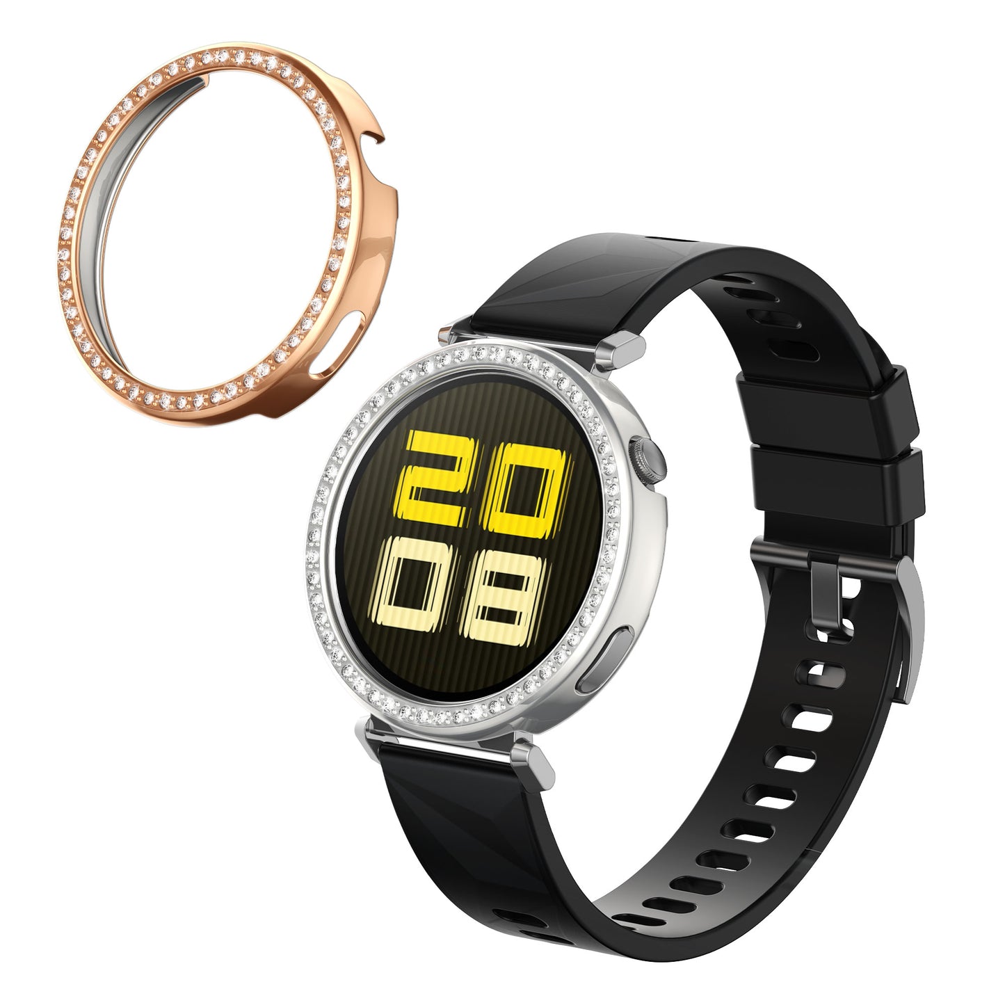 kwmobile 2x Kunststoff Hülle kompatibel mit Huawei Watch GT5 41mm / Watch GT4 41mm Schutzhülle Schutzrahmen - Glitzer Schutz Zubehör in Silber Rosegold Silber  [dsg02]