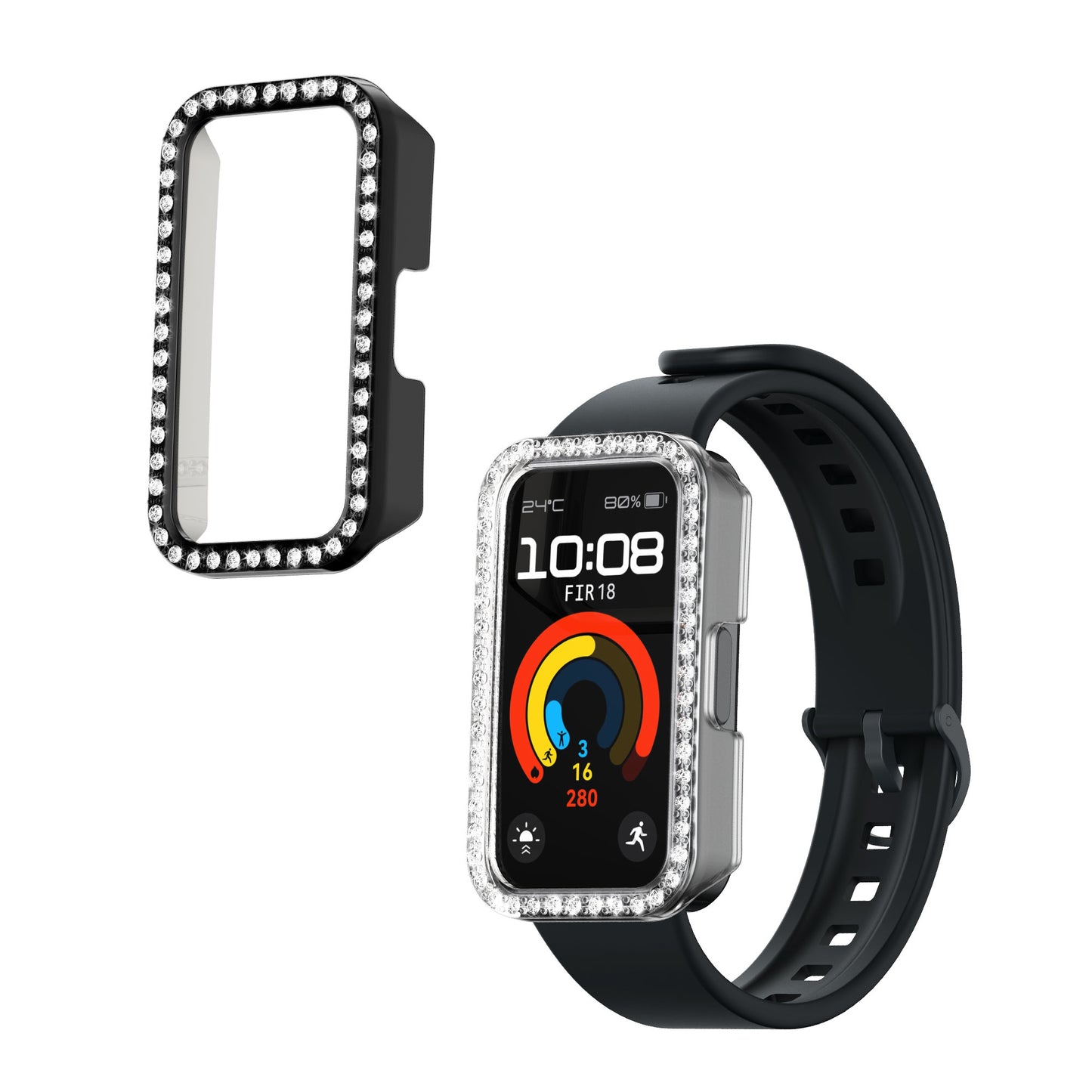 kwmobile Schutzhülle kompatibel mit Huawei Band 9 / Band 8 Schutzrahmen - Glitzer Schutz Zubehör in Schwarz
