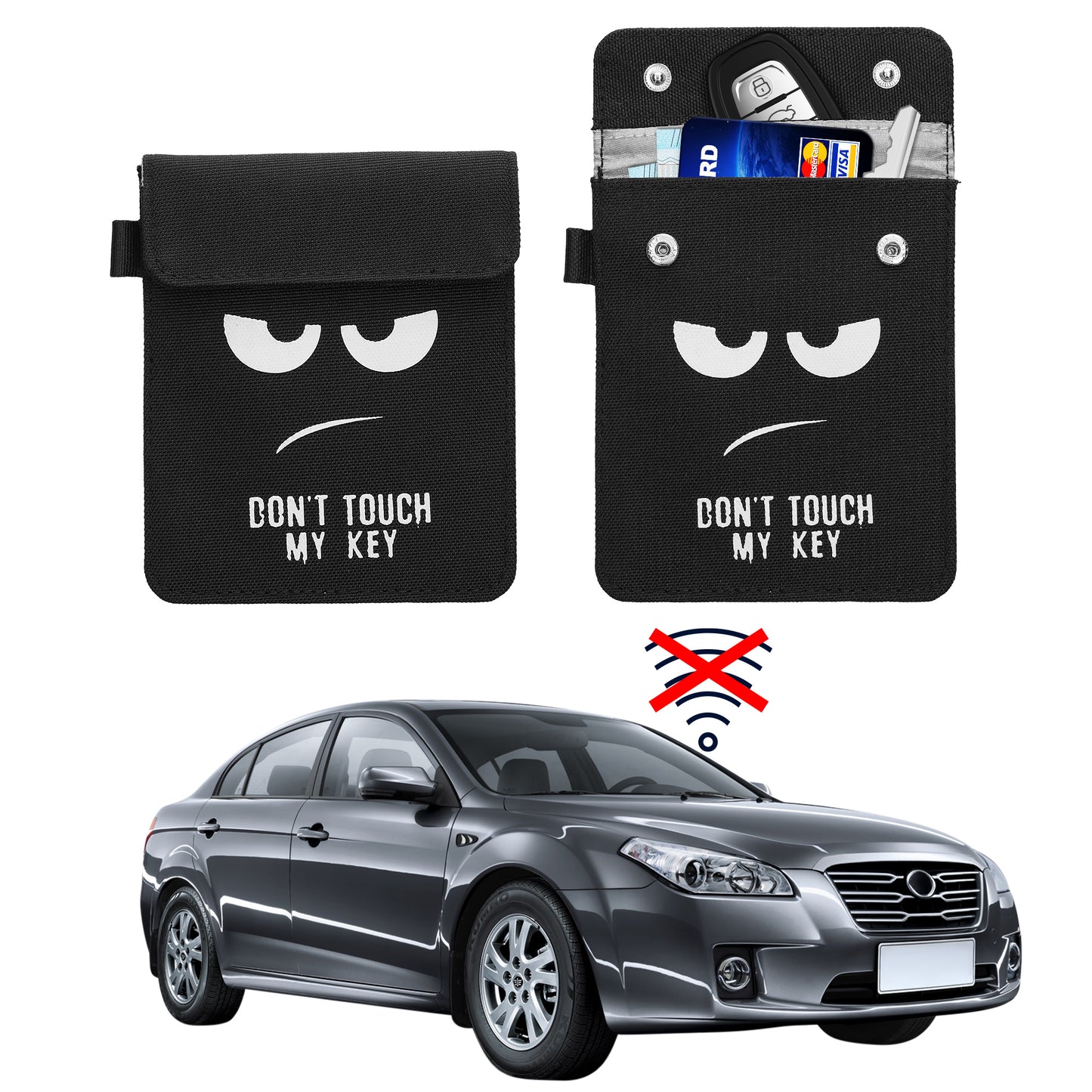 kwmobile Autoschlüssel Tasche kompatibel mit Autoschlüssel Schlüsselhülle - RFID Blocker Schlüssel Hülle aus Stoff Weiß Schwarz Weiß  [dsg01]