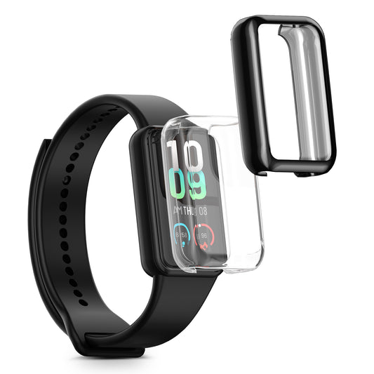 kwmobile 2x Schutzhülle kompatibel mit Amazfit Band 7 Hülle - Fullbody Cover Set aus Silikon - Transparent Schwarz Transparent  [dsg01]