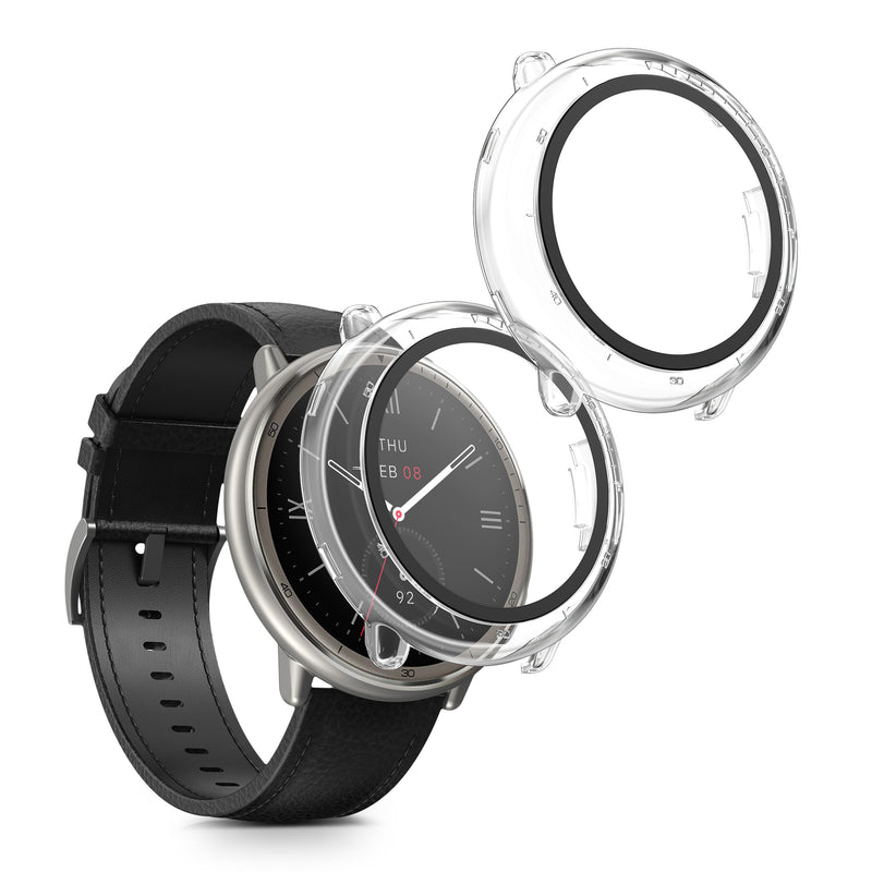 kwmobile 2x Cover kompatibel mit Amazfit Active2 (A2437) Hülle - Fullbody Fitnesstracker Case Set aus Glas - Transparent Transparent  [dsg02]