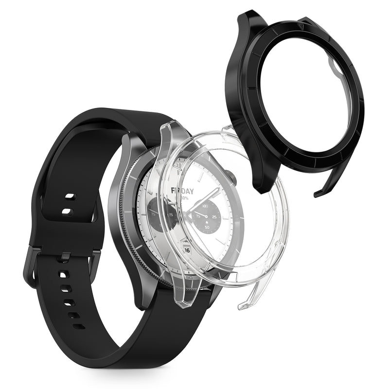 kwmobile 2x Cover kompatibel mit Xiaomi Watch S4 / Watch S4 eSIM Hülle - Fullbody Fitnesstracker Case Set aus Glas - Transparent Schwarz Transparent  [dsg01]