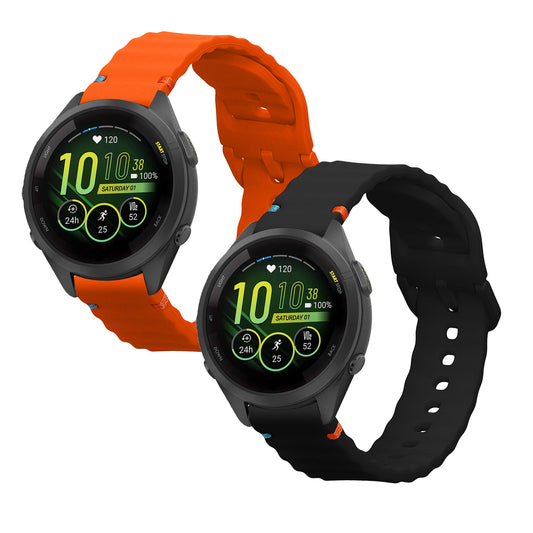 kwmobile 2x Uhrenarmband für Garmin Venu 3S / Venu 2S / vivoactive 4S / Forerunner 265S 255S Armband - Fitnesstracker Band Set aus TPU Silikon - Ersatzarmband Smartwatch - Schwarz Orange Schwarz  [dsg02]