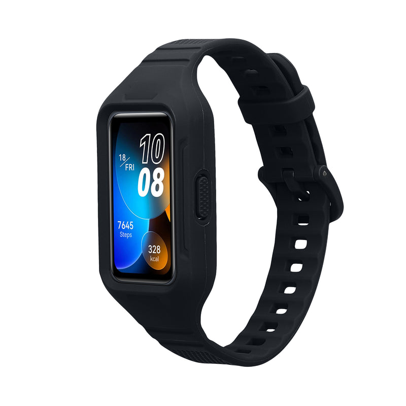 kwmobile Sportarmband kompatibel mit Huawei Band 9 / Band 8 7 6 Pro / Honor Band 7 6 - Armband TPU Silikon für Fitnesstracker - mit Schutz Bumper Schwarz Schwarz  