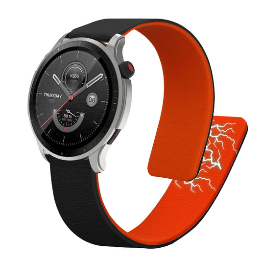 kwmobile Ersatzarmband kompatibel mit 22mm Amazfit Bip 6 / Bip 5 Unity / Bip 5 / GTS 3 / Balance 2 / Helio Strap Armband - Fitnesstracker Silikon Band mit Magnetverschluss Schwarz Orange Schwarz  [dsg01]