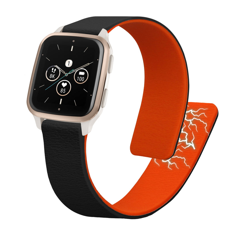 kwmobile Ersatzarmband kompatibel mit Garmin Venu Sq 2 Music / Sq 2 / Vivoactive 6 / Vivoactive 5 Armband - Fitnesstracker Silikon Band mit Magnetverschluss Schwarz Orange Schwarz  [dsg01]
