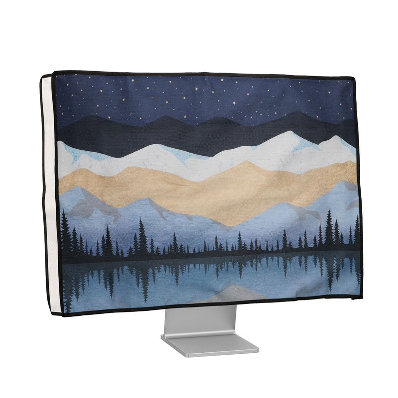 kwmobile Leinen Hülle kompatibel mit 31-32" Monitor - Schutzhülle Staubschutz Abdeckhaube für PC Bildschirm - Computer Screen Cover Staubhaube Haube - Sternenhimmel Nacht See Weiß  [dsg01]