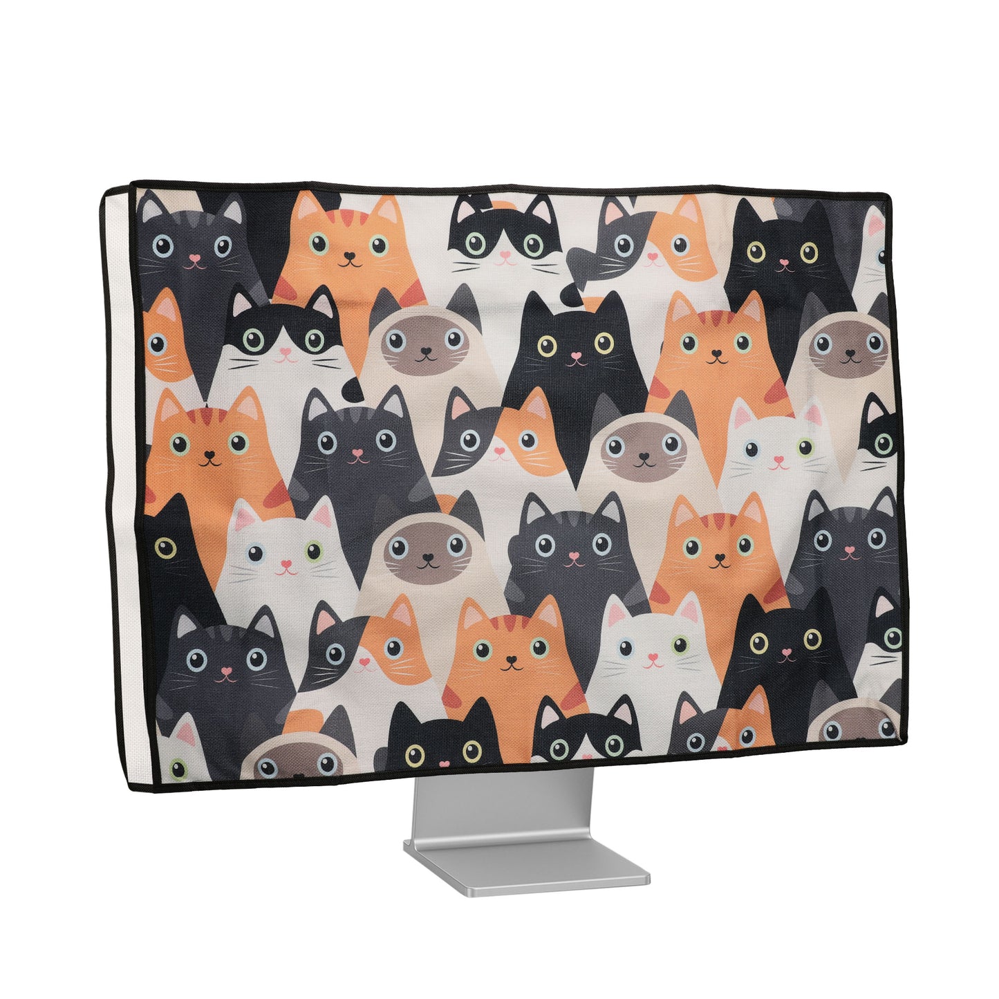 kwmobile Leinen Hülle kompatibel mit 31-32" Monitor - Schutzhülle Staubschutz Abdeckhaube für PC Bildschirm - Computer Screen Cover Staubhaube Haube - Katzen Orange  [dsg02]