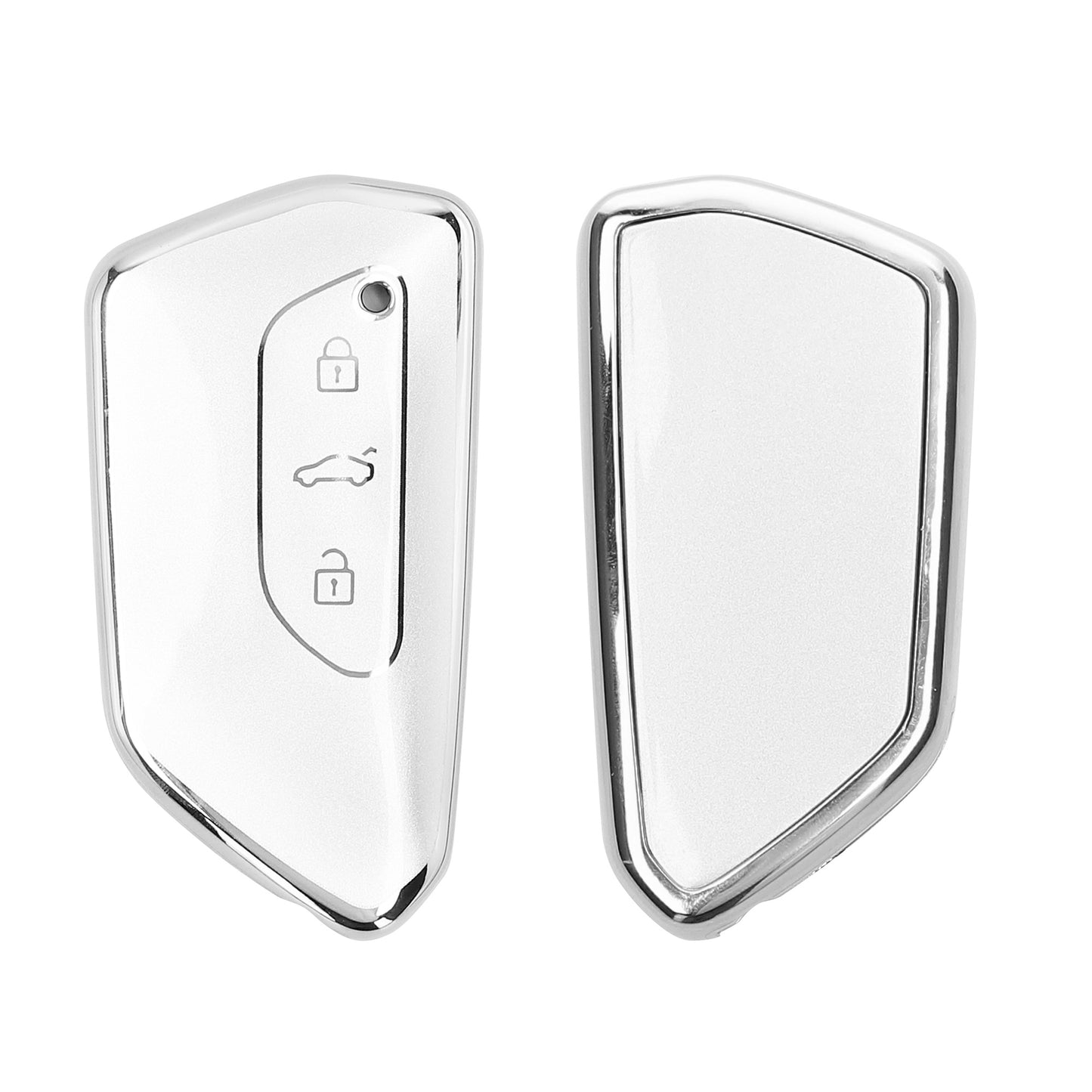 kwmobile Autoschlüssel Hülle kompatibel mit VW Golf 8 3-Tasten Autoschlüssel - Schlüsselhülle Silikon Cover - Silber matt Silber matt  [dsg01]