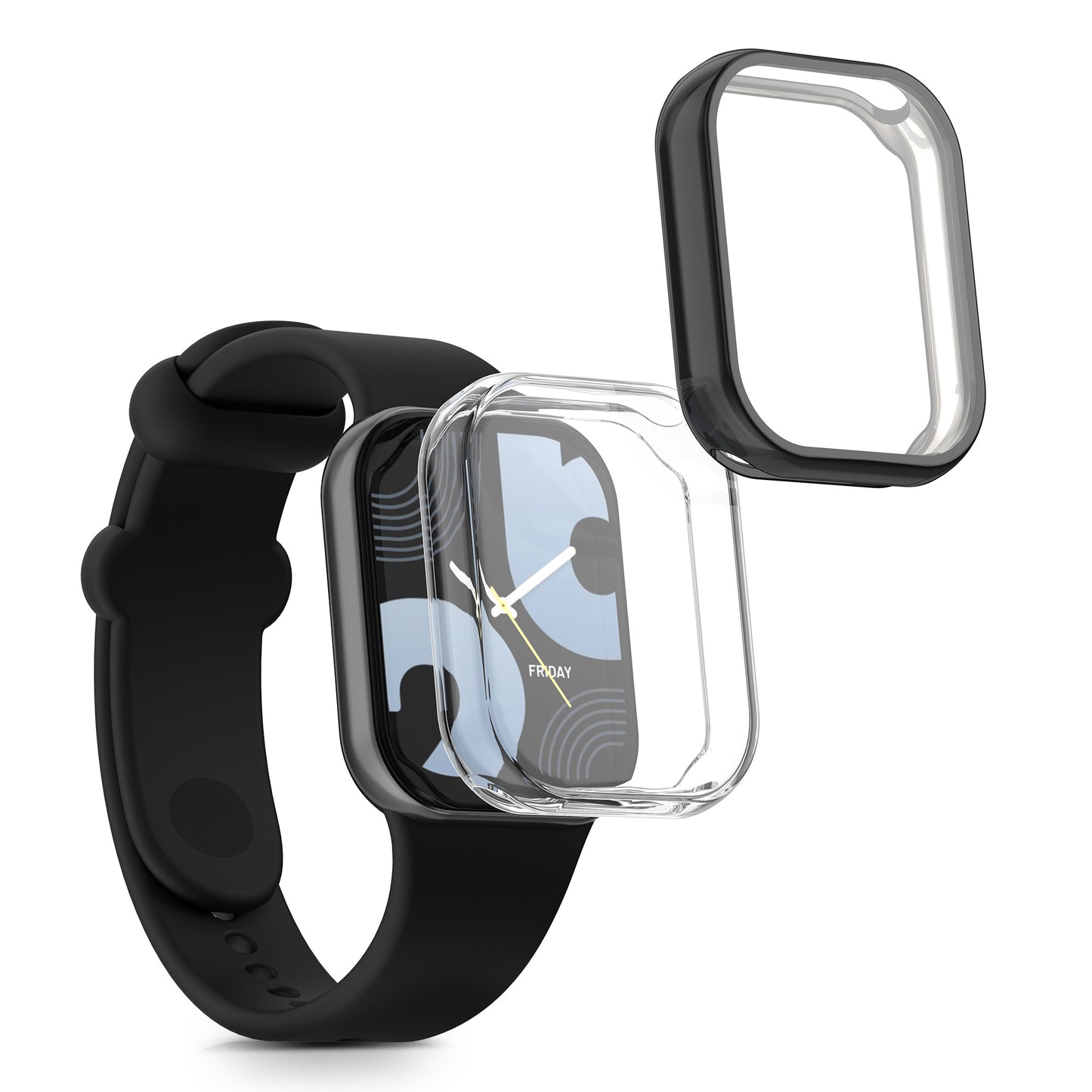 kwmobile 2x Schutzhülle kompatibel mit Xiaomi Mi Band 8 Pro Hülle - Fullbody Cover Set aus Silikon - Transparent Schwarz Transparent  [dsg01]