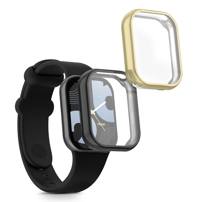 kwmobile 2x Schutzhülle kompatibel mit Xiaomi Mi Band 8 Pro Hülle - Fullbody Cover Set aus Silikon - Schwarz Gold Schwarz  [dsg03]