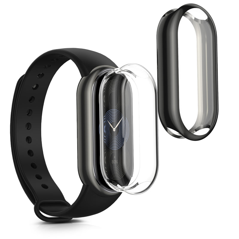kwmobile 2x Schutzhülle kompatibel mit Xiaomi Mi Band 9 / Smart Band 9 Hülle - Fullbody Cover Set aus Silikon - Transparent Schwarz Transparent  [dsg01]