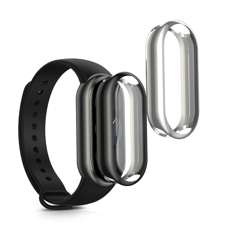 kwmobile 2x Schutzhülle kompatibel mit Xiaomi Mi Band 9 / Smart Band 9 Hülle - Fullbody Cover Set aus Silikon - Silber Dunkelgrau Silber  [dsg04]