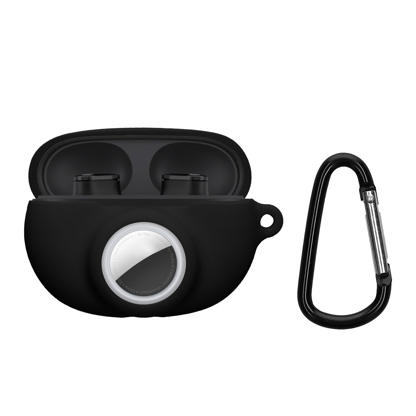 kwmobile 2-in1 Hülle kompatibel mit Beats Studio Buds - Kopfhörer Case kompatibel mit Airtag - Weiches Silikon Cover - Schutzhülle mit Karabiner - Schwarz Schwarz  
