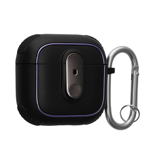 kwmobile Hülle kompatibel mit Apple Airpods 4 Hülle - Kopfhörer Case - TPU Cover mit Karabiner - Stoßfeste Schutzhülle - Schwarz Schwarz Schwarz  [dsg01]