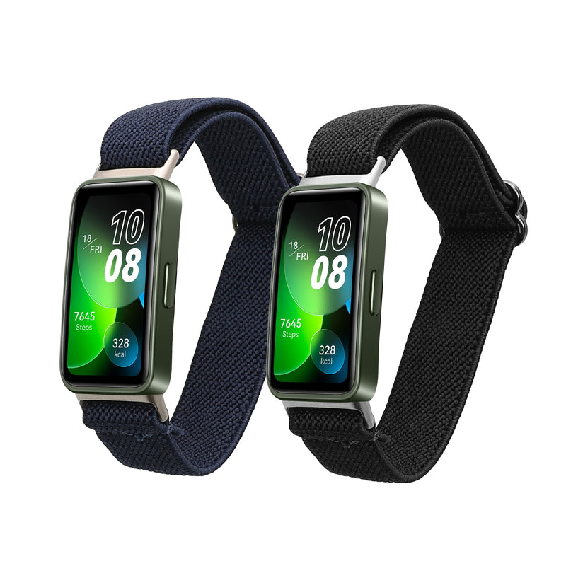 kwmobile 2x Uhrenarmband für Huawei Band 10 / 9 / 8 Armband - Fitnesstracker Band Set aus Nylon - Ersatzarmband Smartwatch - Schwarz Dunkelblau Schwarz  [dsg01]