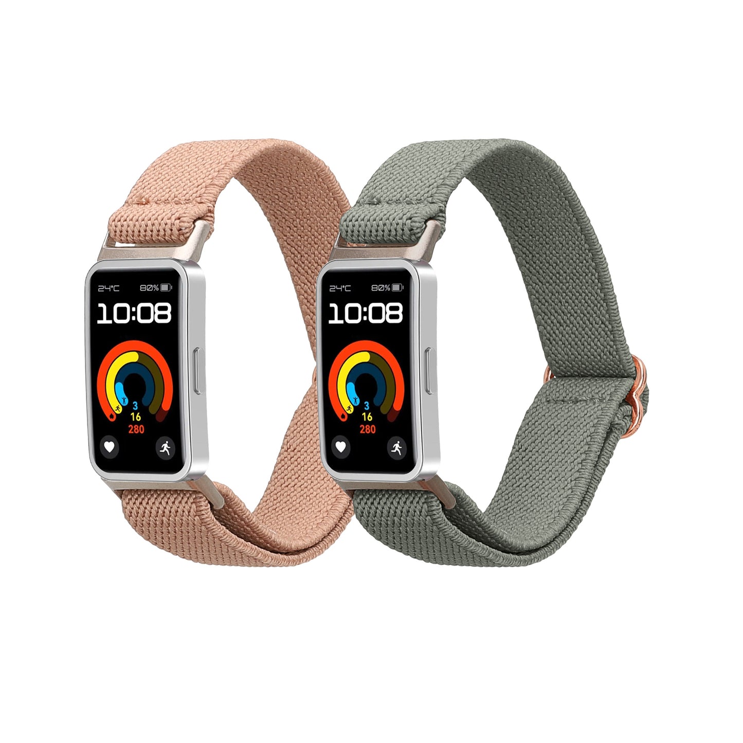 kwmobile 2x Uhrenarmband für Huawei Band 10 / 9 / 8 Armband - Fitnesstracker Band Set aus Nylon - Ersatzarmband Smartwatch - Grün Altrosa Grün  [dsg02]