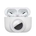 kwmobile 2-in1 Hülle kompatibel mit Apple Airpods Pro (1.Gen) - Kopfhörer Case kompatibel mit Airtag - Weiches Silikon Cover - Schutzhülle mit Karabiner - Weiß Weiß  