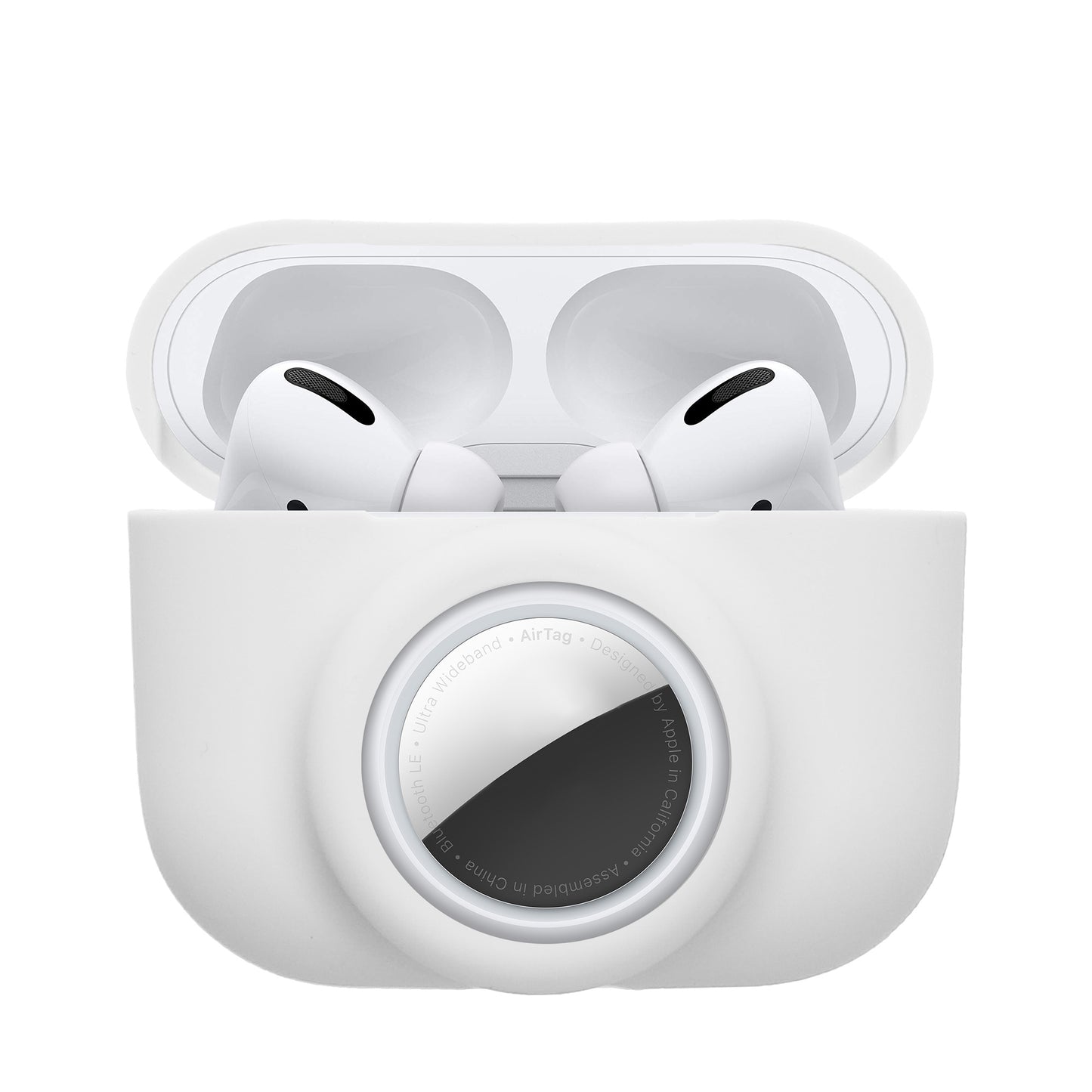 kwmobile 2-in1 Hülle kompatibel mit Apple Airpods Pro (1.Gen) - Kopfhörer Case kompatibel mit Airtag - Weiches Silikon Cover - Schutzhülle mit Karabiner - Weiß Weiß  